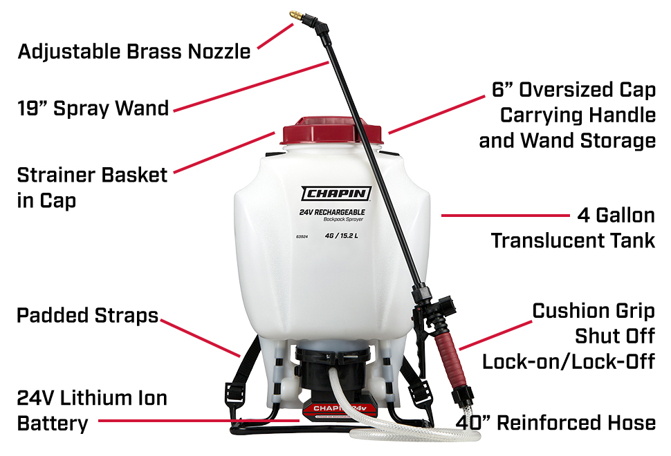 Chapin 4 Gallon Cap. 24V Battery Operated Wide Mouth General Purpose No Pump Backpack Sprayer - Image 3
