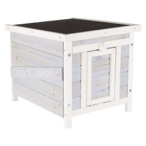 TRIXIE Cat's Condo Wooden Cat House,  Weatherproof Small Outdoor Cat House with Hinged Roof