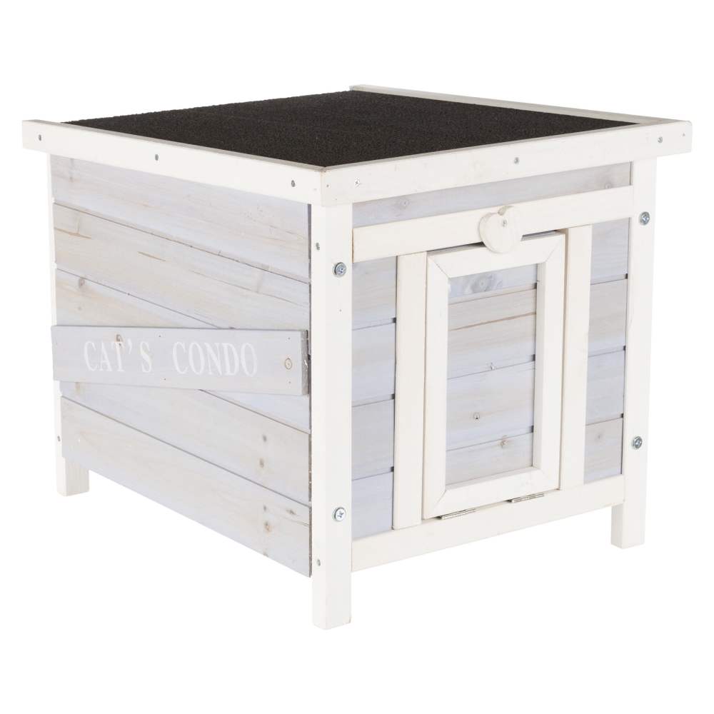 TRIXIE Cat's Condo Wooden Cat House, Weatherproof Small Outdoor Cat House with Hinged Roof