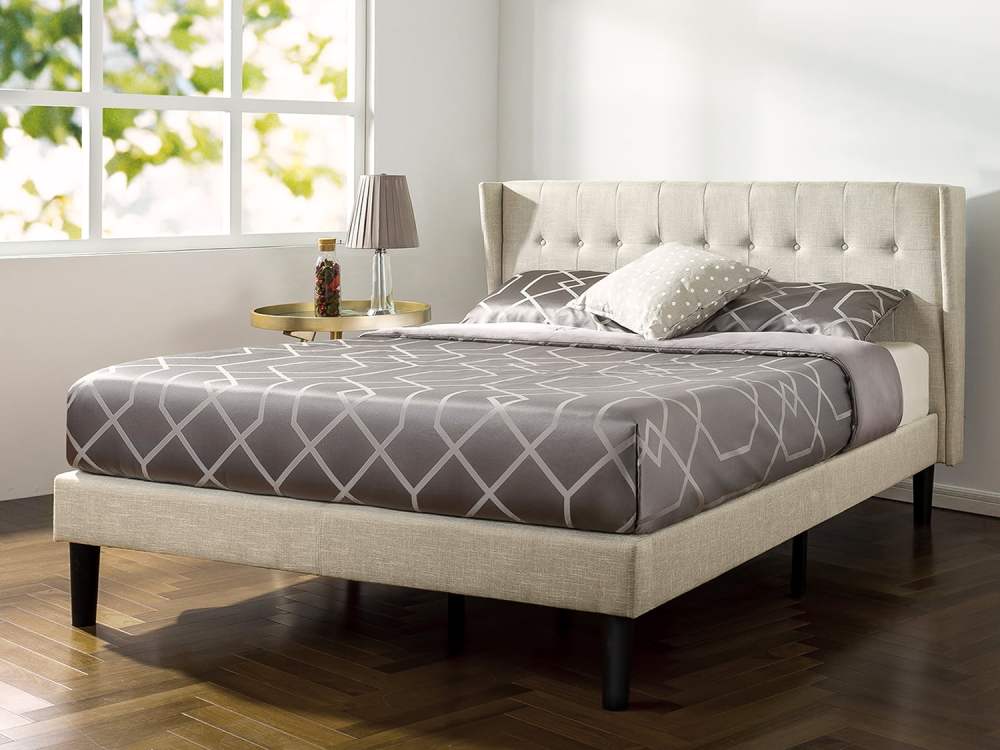 Zinus Athena 45" Upholstered Platform Bed with Wingback Headboard,Full