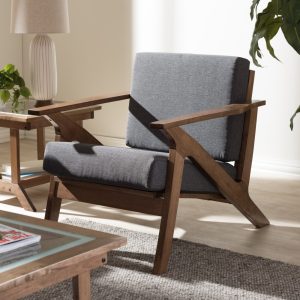 Baxton Studio Cayla Lounge Chair,Gray and Walnut Brown