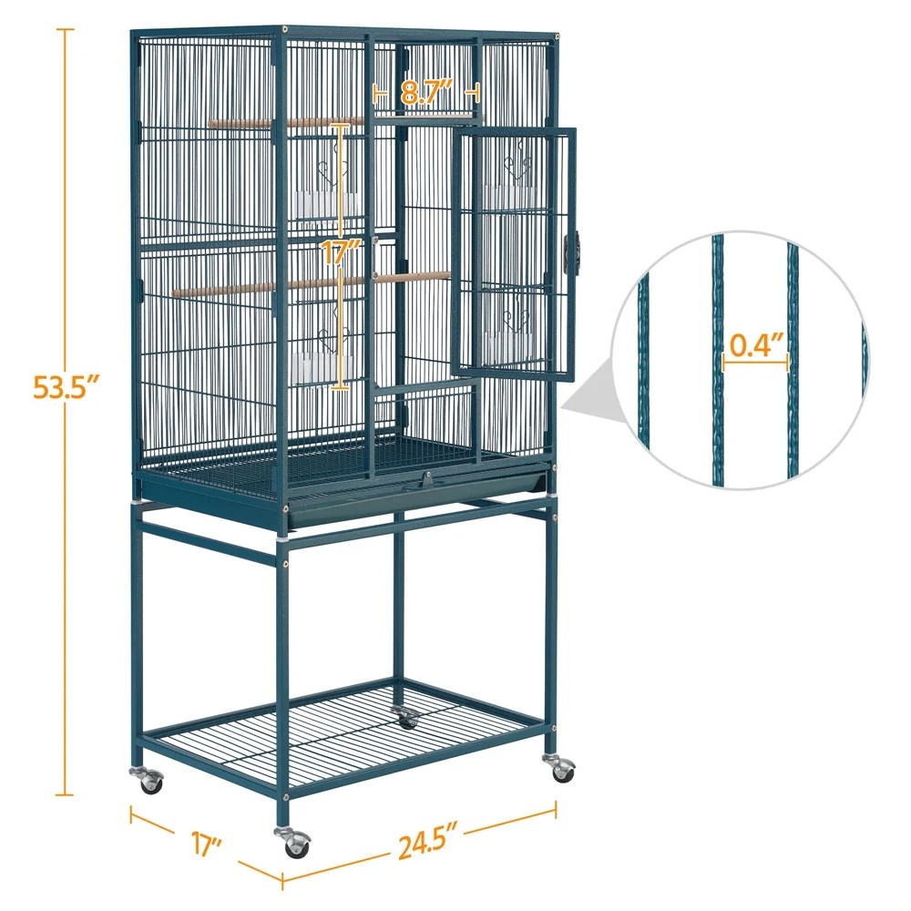 Renwick 53.5"H Large Rolling Metal Pet Cage with Detachable Stand, Navy Blue - Image 3