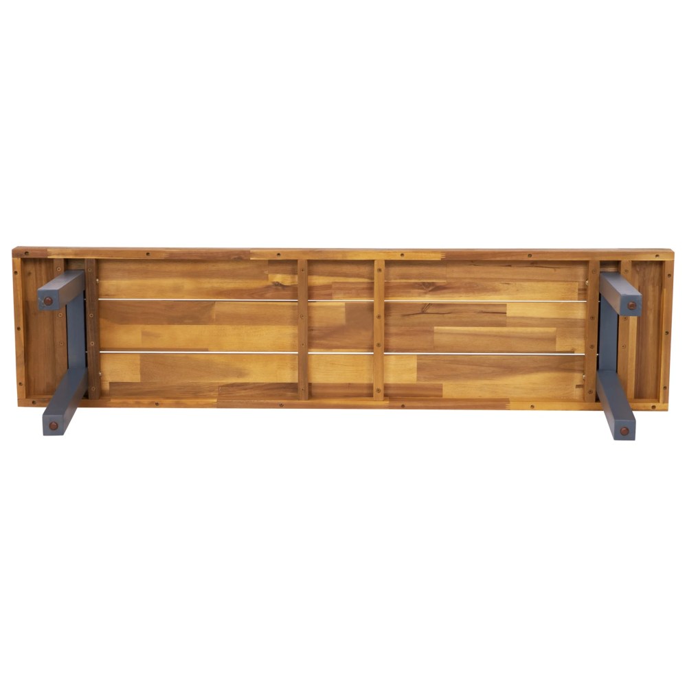 Flash Furniture Martindale Solid Acacia Wood Patio Dining Bench for 2 with Slatted Top and Gray Flared Wooden Legs in a Natural Finish - Image 3
