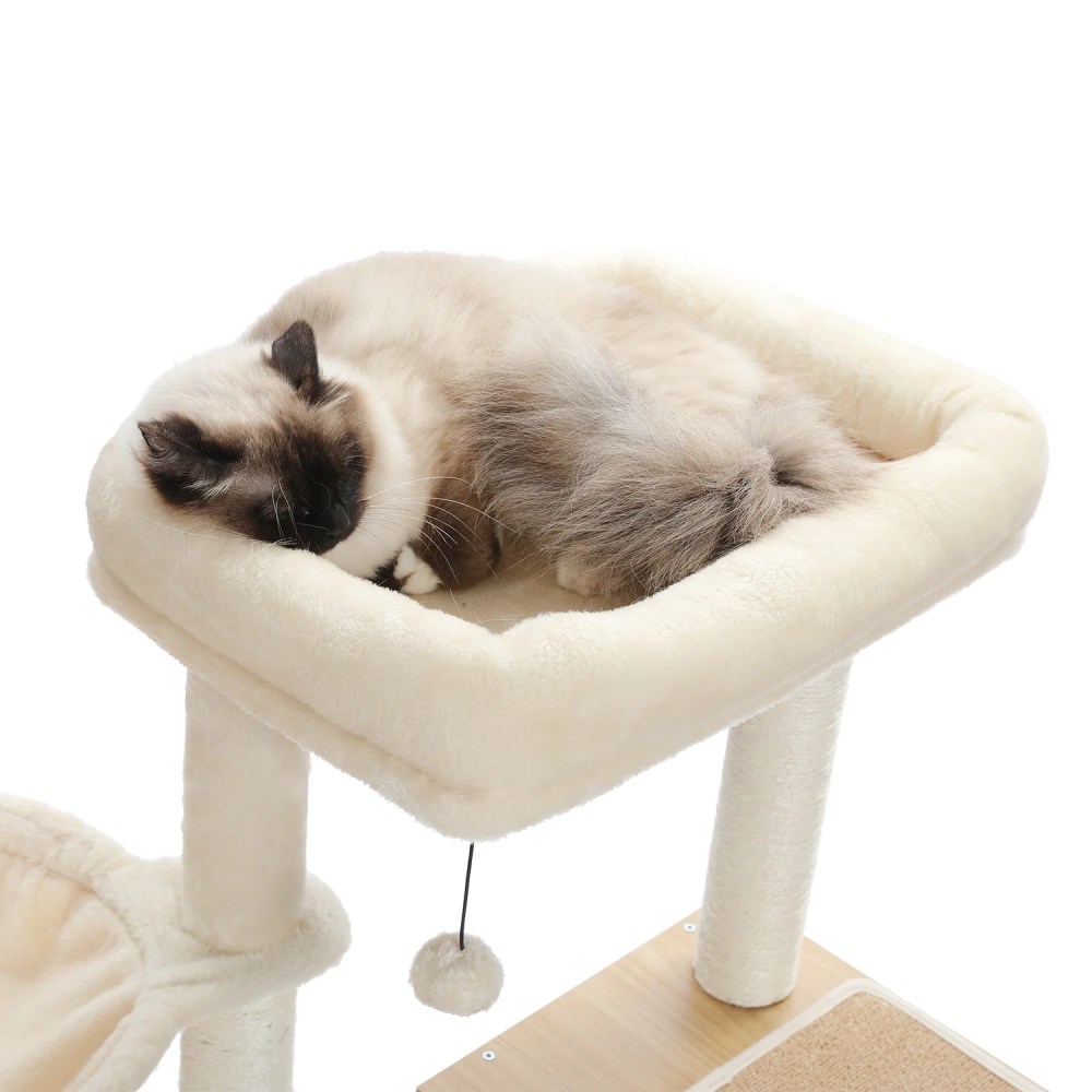 Pefilos 51" Wooden Cat Trees Towers for Large Cats with Cat Scratching Post and Removable Soft Perches Modern Cat Condo for Indoor, Beige - Image 4