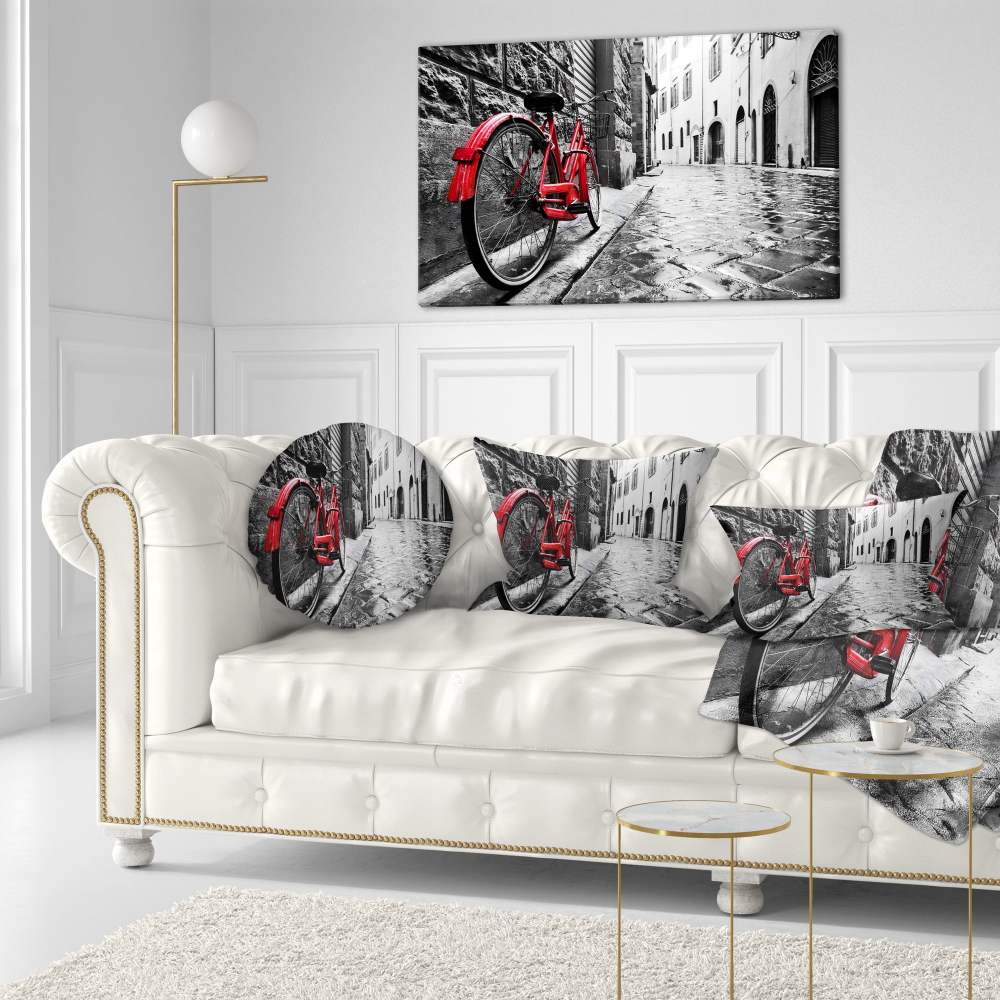 Designart 'Retro Vintage Red Bike ' Cityscape Photo Canvas Art Print - Image 2