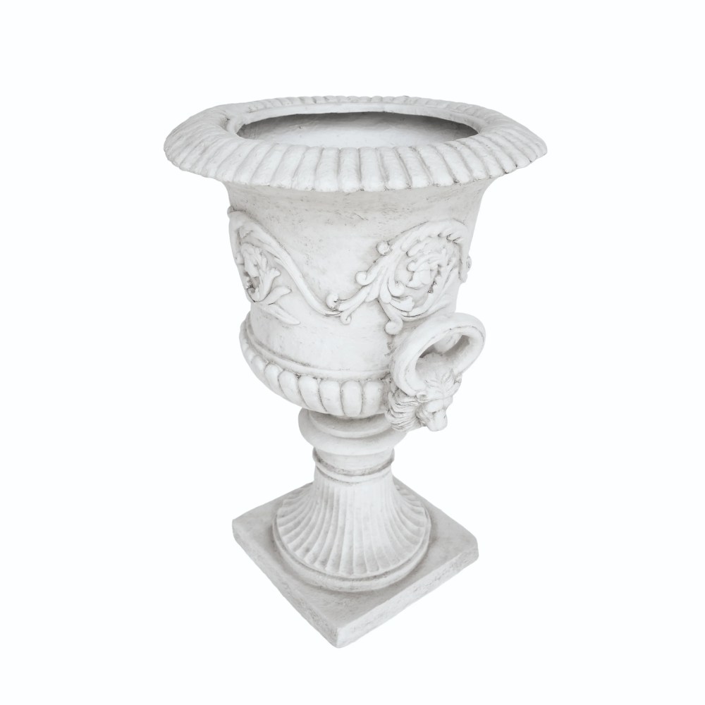 Alena Outdoor Light Weight Concrete Chalice Garden Urn Planter, Antique White - Image 3