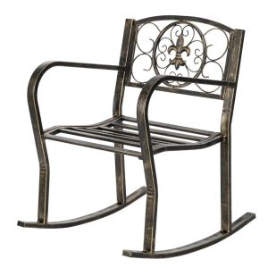 Zimtown Metal Rocking Chair for Garden Patio Yard Black,Wrought Iron Rocker for Outdoor,Patio,Garden,Porch,Black