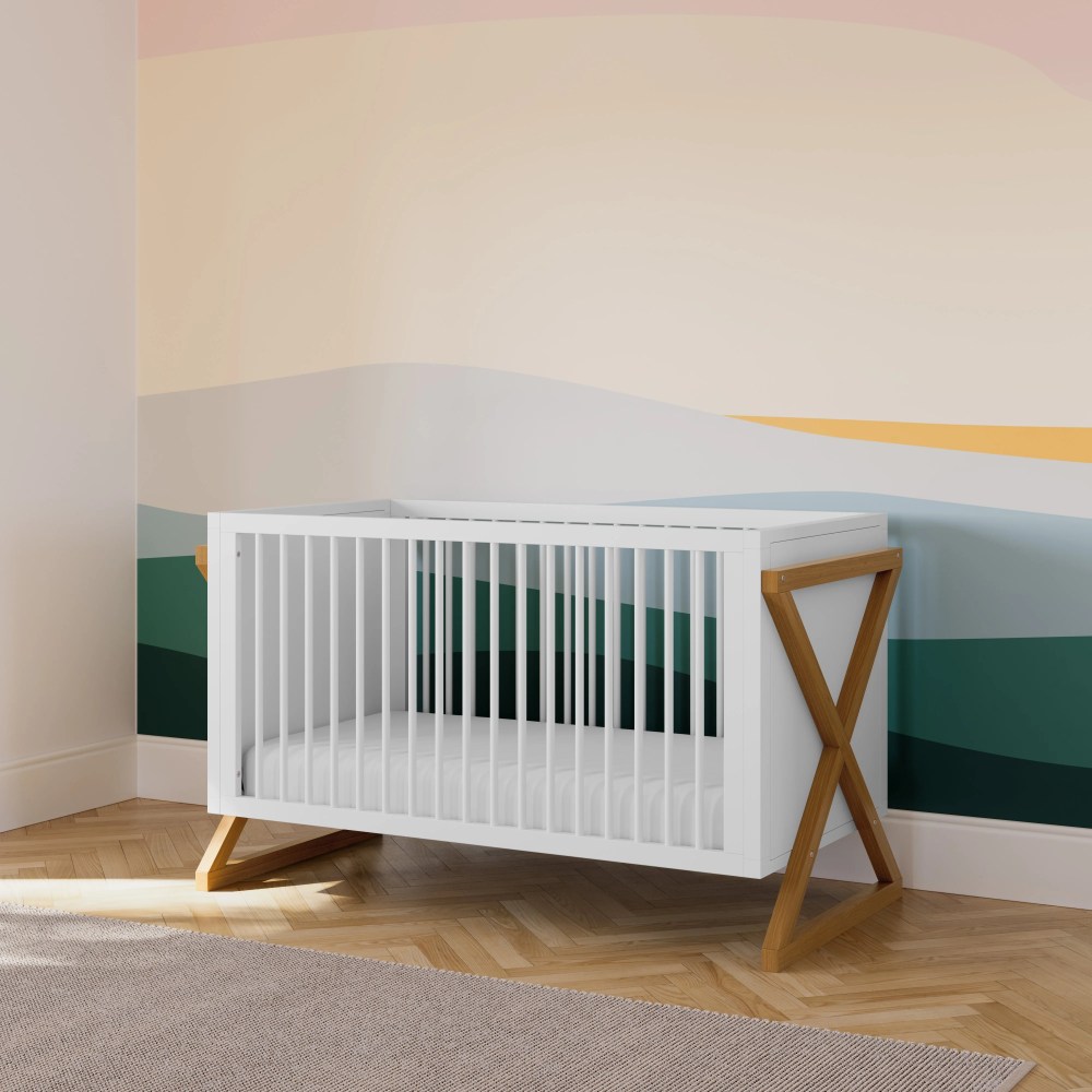 Storkcraft Equinox 3-in-1 Convertible Baby Crib, White with Vintage Driftwood