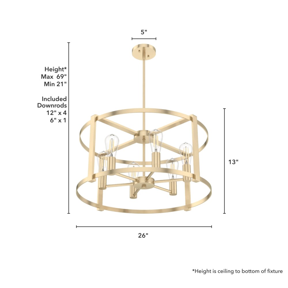 Hunter - Astwood 6-light Alturas Gold, Large Chandelier, Dimmable, Caged Style, Drum Shaped, for Bedrooms, Dining, Living Rooms - 19960 - Image 8
