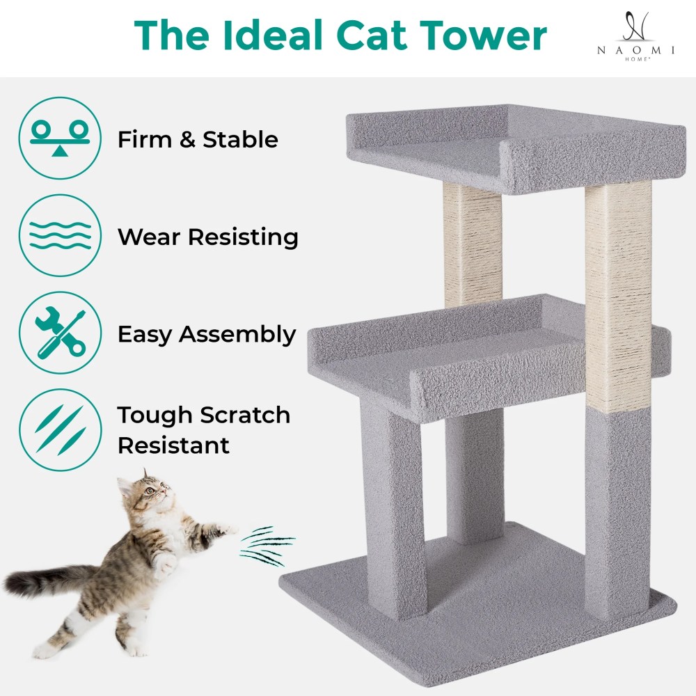 Lulu 2-Tier Cat Tree Tower for Indoor Cats-Large Cat Tower & Cat Condo for Large Cats Cat Tree House:Gray - Image 13
