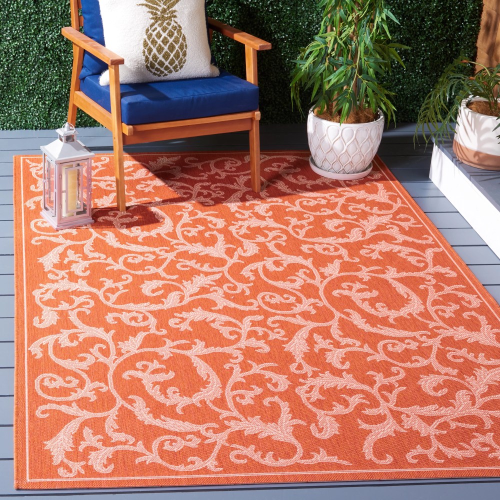 Safavieh Courtyard Kevin Floral Indoor/Outdoor Area Rug, Terracotta/Natural, 6'7" x 9'6" - Image 3