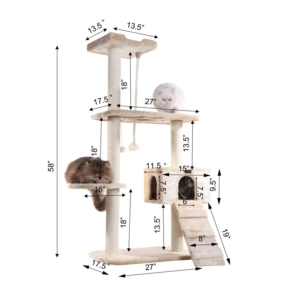 Armarkat 58-in Cat Tree & Condo Scratching Post Tower, Beige - Image 3