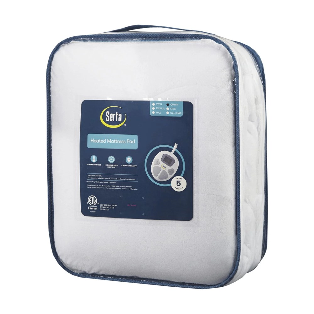 Serta Plush Heated Mattress Pad, Queen, White - Image 9