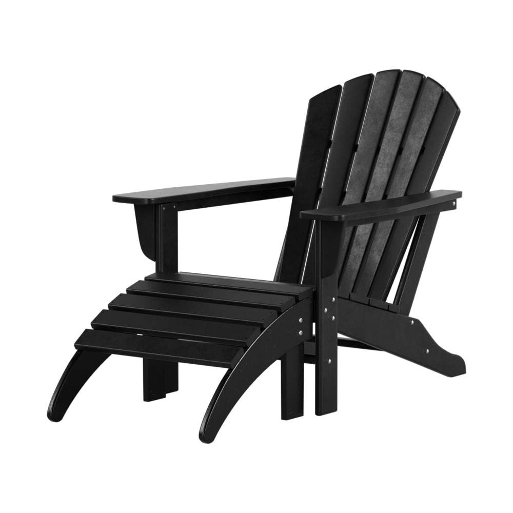 Westin Outdoor Adirondack Patio Chair with Ottoman Footrest,Black