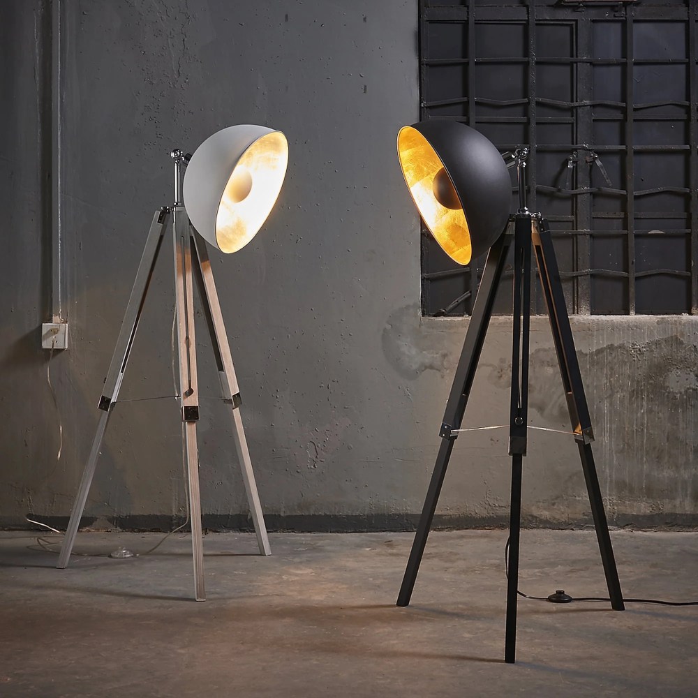 Teamson Home Tripod Floor Lamp Industrial Metal Dish Shade Black Fascino VN-L00019A - Image 3