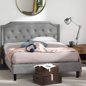 Zinus Kellen 43" Upholstered Scalloped Platform Bed Frame,Queen