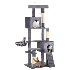 Dextrus 70.8in Cat Tree Tower with Scratching Posts,  Padded Plush Perch,  Cozy Basket,  and Ladder for Indoor Cats