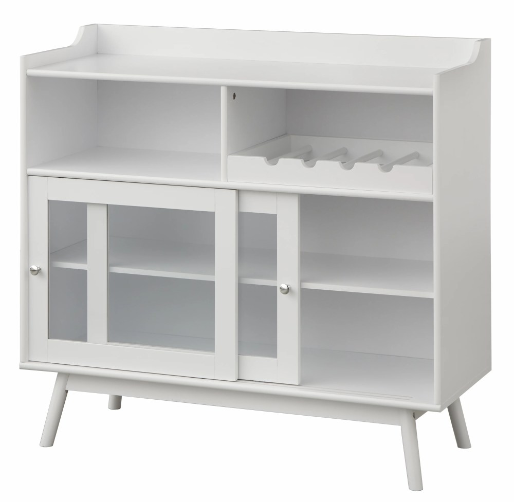 TMS Altura Bar Cabinet with Sliding Doors and Wine Rack, White - Image 4