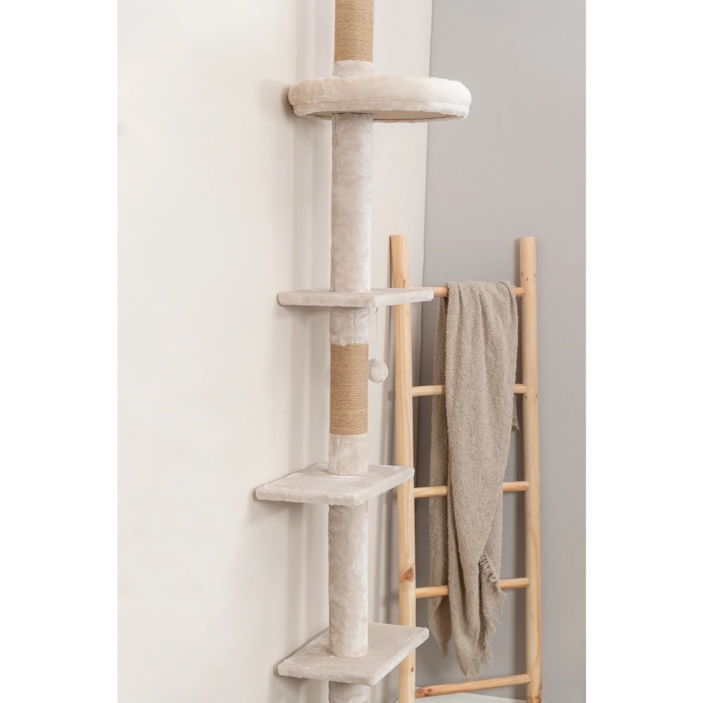 TRIXIE Kobe Sisal & Plush 90.5"-104" Ceiling Mount Cat Tree, 4-Level Cat Tower, Beige - Image 5