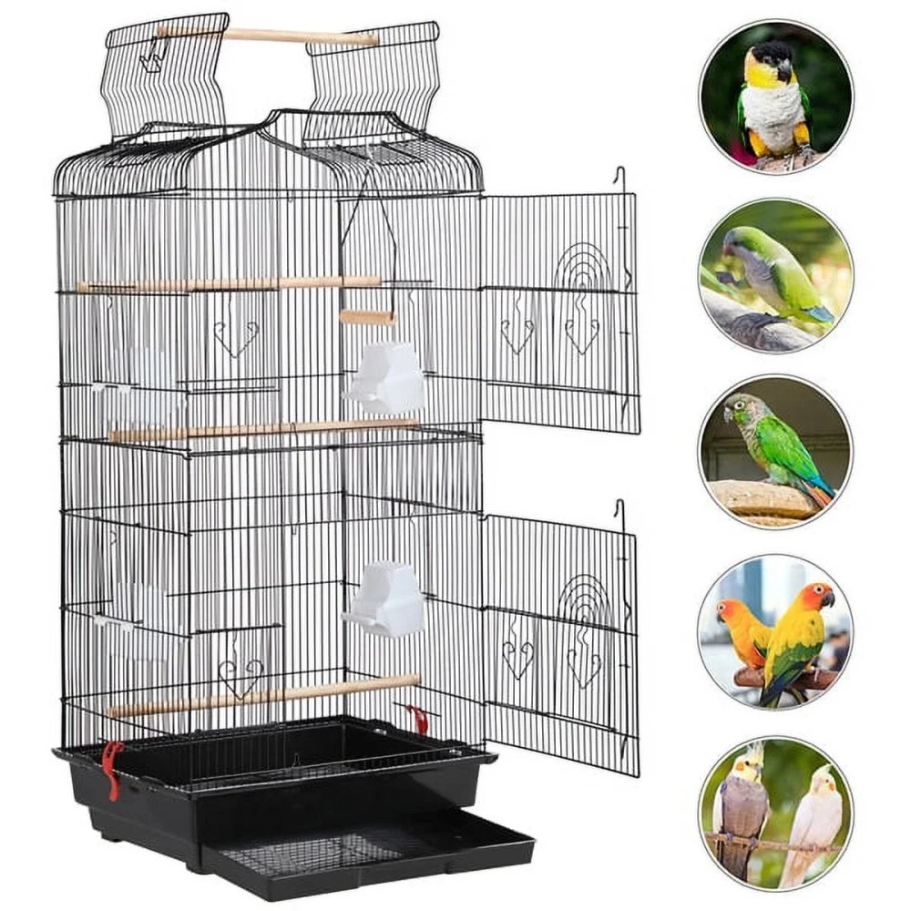 Alden Design Large 41" Metal Bird Cage with Play Top for Parakeets and Lovebirds, Black - Image 6
