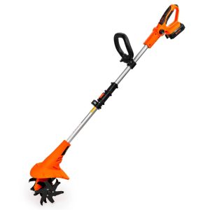 Ukoke Cordless Tiller Cultivator 20V 2.5 A Battery 280 max RPM Powered Tiller Cultivator, w/24 Steel Blade Cultivate Max Tilling 5" deep Path by 7.8" Wide