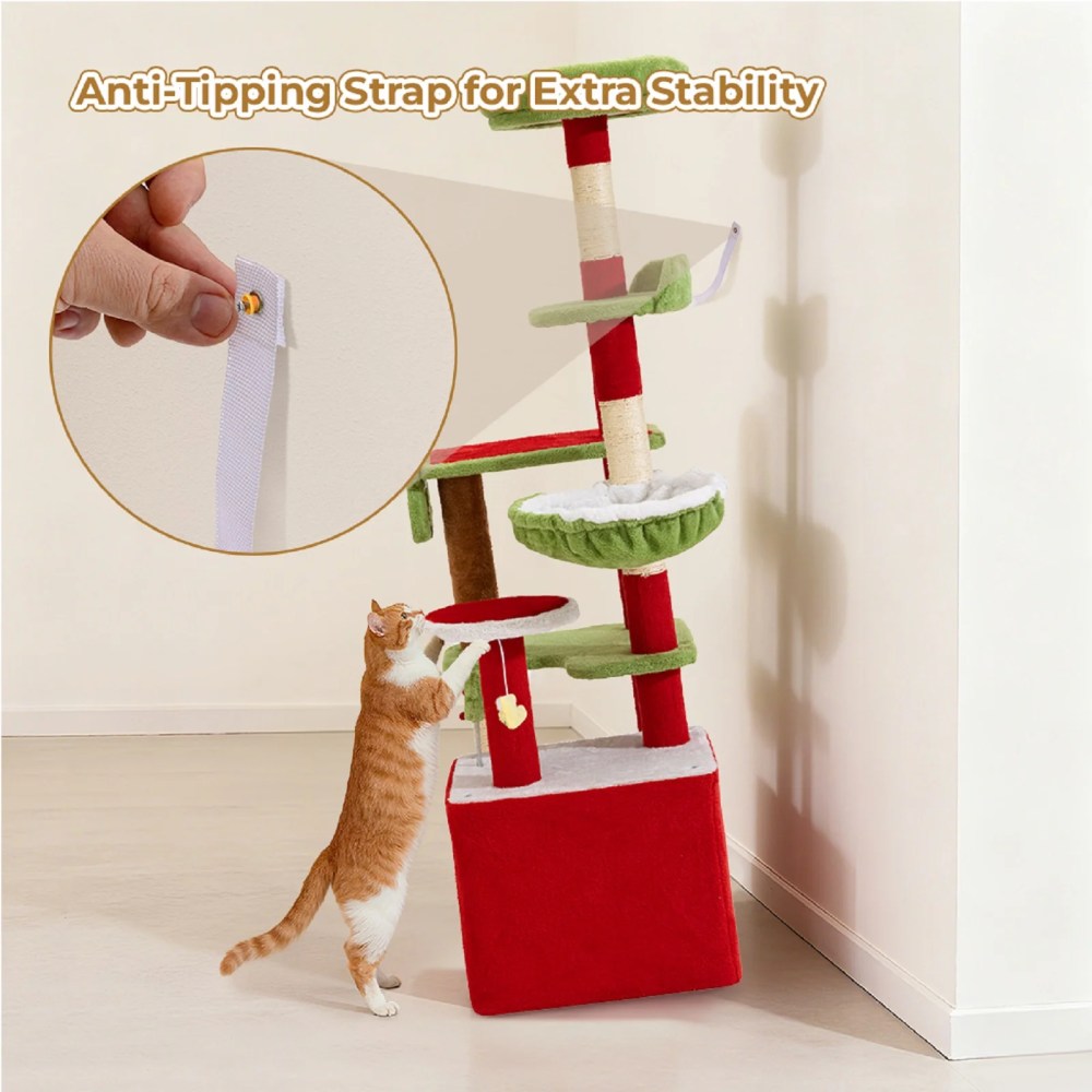 PERIMIDOME 55" Large Cat Tree Tower for Indoor Cats, Multi-Level Cat Furniture with Condo, Hammock & Scratching Posts, Christmas Edition - Image 2