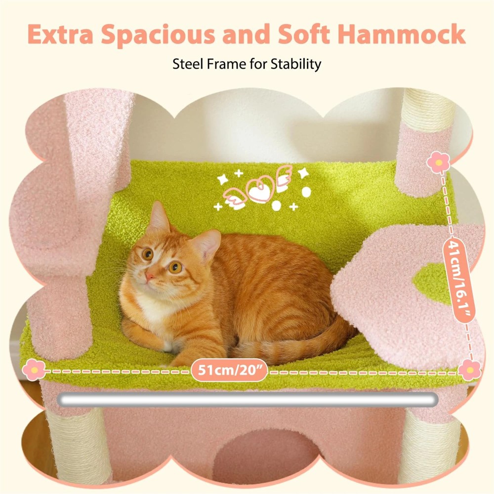 Pefilos 72" Cat Tree Tower for Large Cats, Indoor Cat Condo with Sisal-Covered Scratching Posts and Pads, 2 Padded Perch, Pink - Image 3