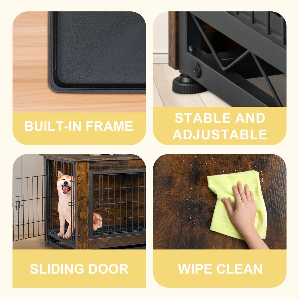Walsunny Wooden Dog Crate Furniture, Double-Doors Kennel Indoor with Divider and Removable Tray, End Table Dog Crate for Decoration 38.6"L x 25.6"W x 26.8"H, Brown - Image 6
