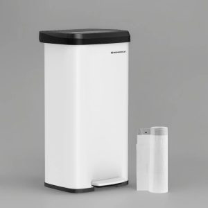 18 Gallon Kitchen Trash Can,Stainless Steel Garbage Can,Recycle Bin,White