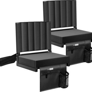 2-Pack Portable Stadium Seat for Bleachers with Back Support,  Folding Bleacher Chair with Cup Holder and Shoulder Strap Black