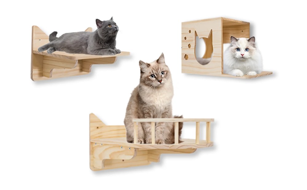MIUZMORE 9-Piece Wall-Mounted Cat Shelves Set, House, Lookout Tower, 2 Sisal Scratching Posts, 5-Step Cat Wall Ladder, Space-Saving Indoor Furniture - Image 3