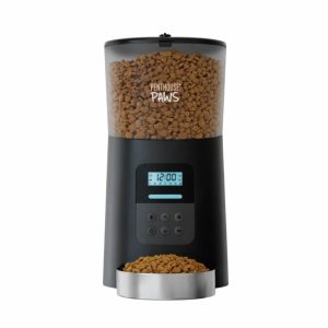 Penthouse Paws Automatic Cat Feeder with LCD,  Twist-Lock Storage,  Anti-Jam,  Voice Meal Call,  Battery Backup,  Stainless Steel Bowl,  Up to 15 Daily Meals,  Single Tray 6L for Cat & Dog,  Black/ St