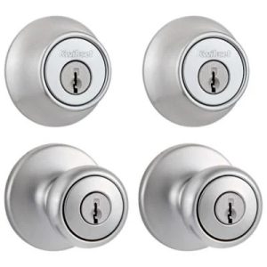 242 Tylo Keyed Entry Knob and Single Cylinder Deadbolt Project Pack in Satin Chrome