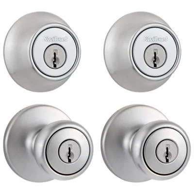 242 Tylo Keyed Entry Knob and Single Cylinder Deadbolt Project Pack in Satin Chrome