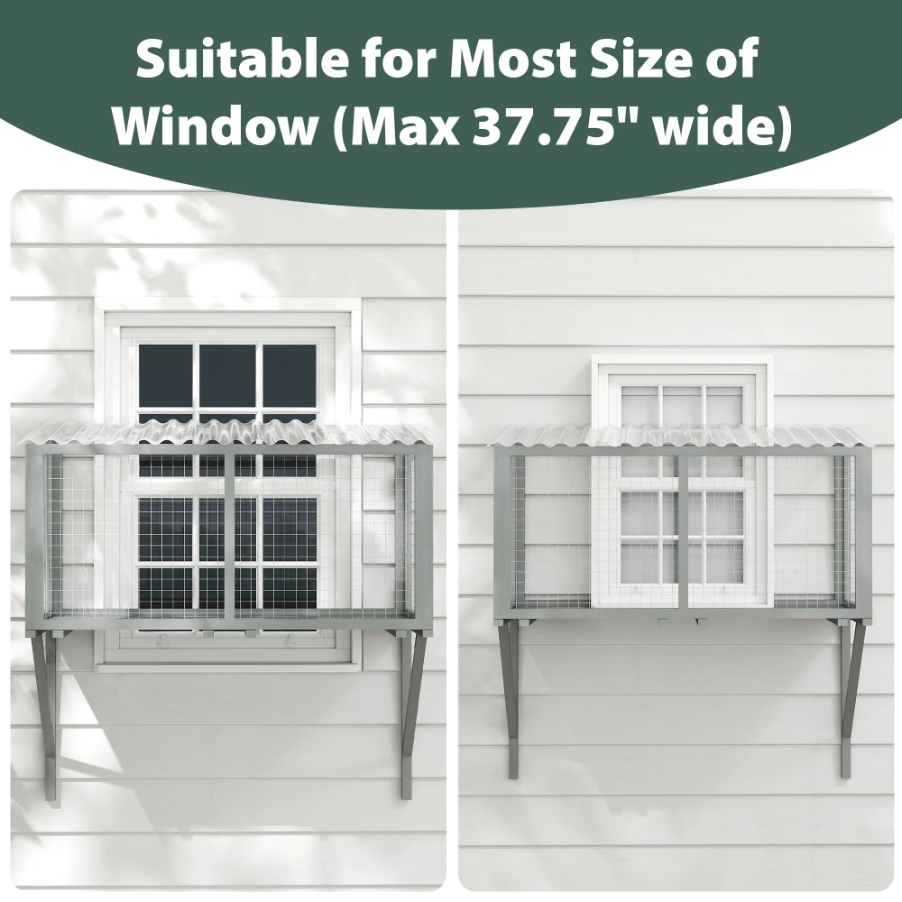 COZIWOW Weatherproof Cat Window Perch, Outdoor Cat Catio, Cat Cage for Cat Patio, Cat Window Box, Dark Gray - Image 4