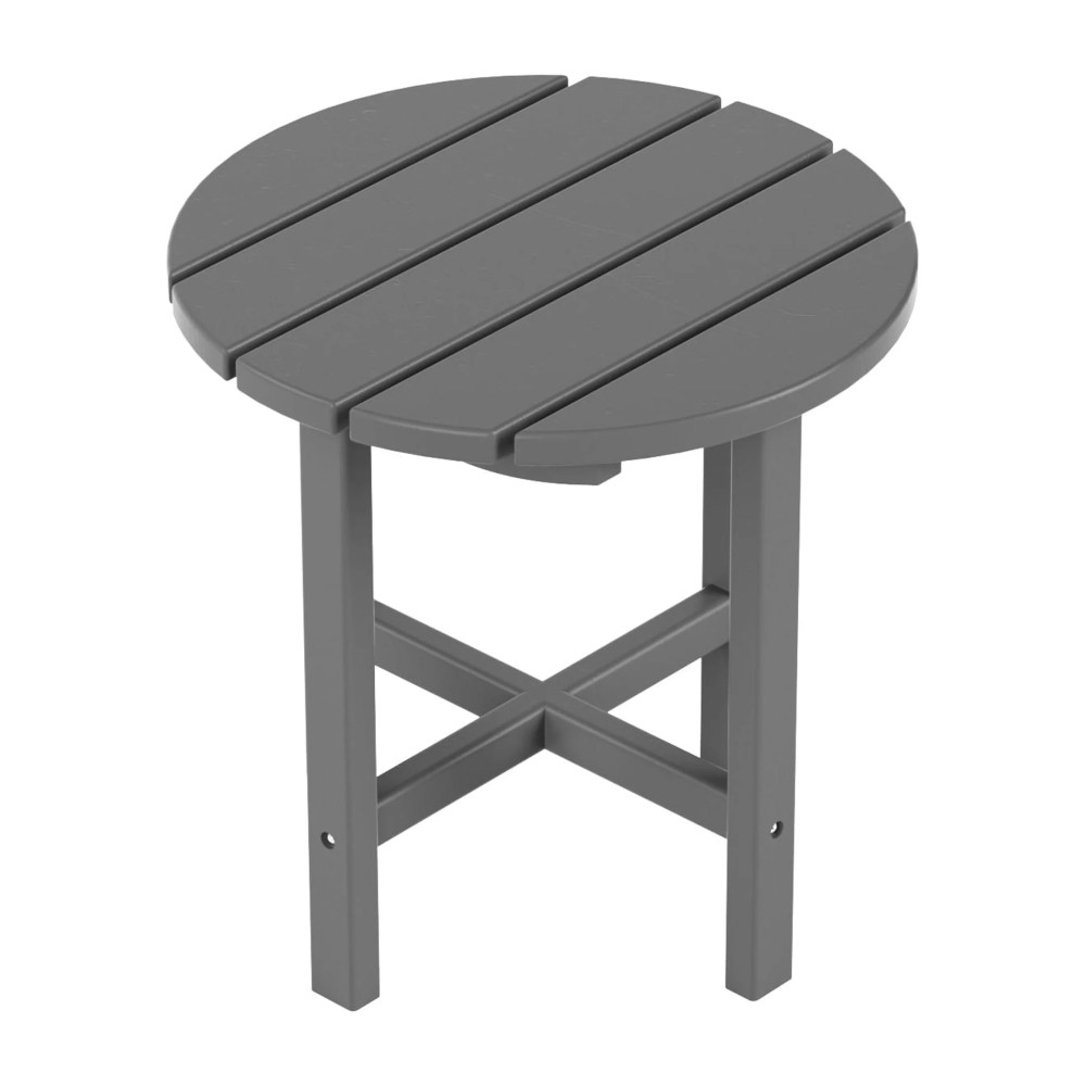 Garden 3-Piece Set Classic Plastic Adirondack Porch Rocking Chair with Round Side Table Included, Gray - Image 3