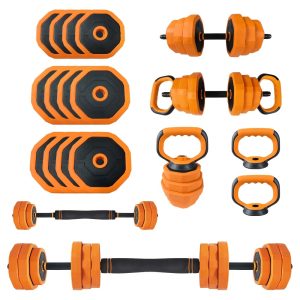 44lbs Orange Octagon Adjustable Dumbbell Set,  PE and Iron Sand Filled Versatile Home Gym Strength Training Equipment for Men and Women