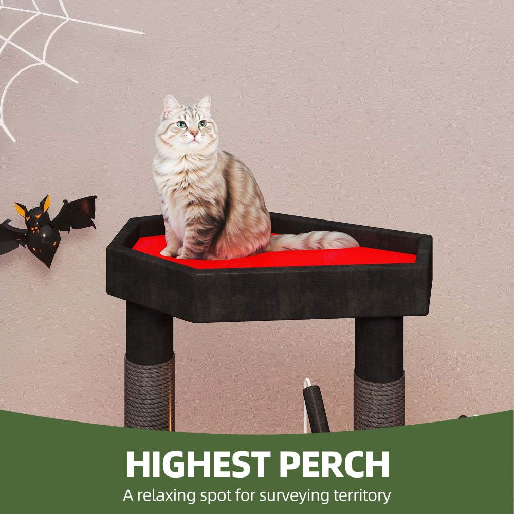 Uforic 60" Gothic Cat Tree Tower with Coffin Bed, Tall Cat Tower with Top Perch, Condos, Basket, Scratcher, Black Halloween - Image 7