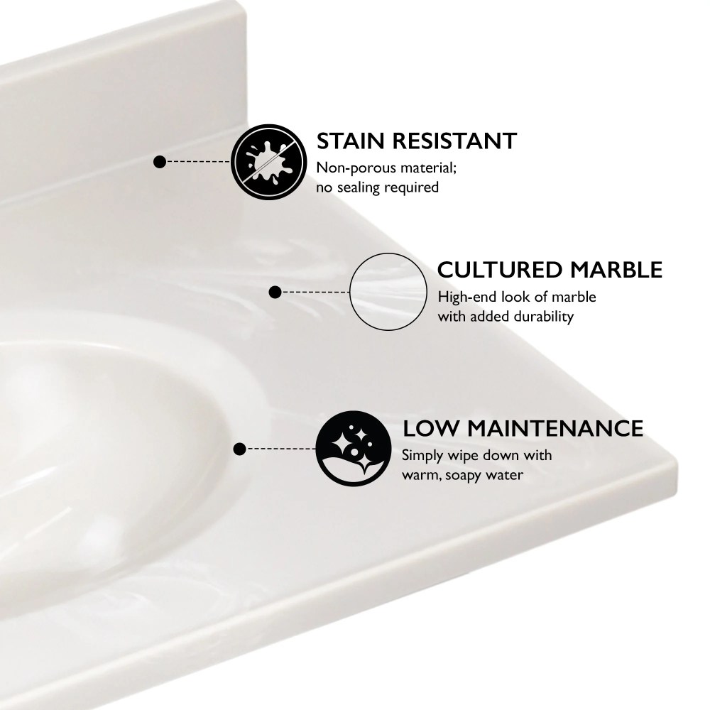 Design House Cultured Marble 31" x 19" Single Bowl Vanity Top with Centerset Mount and Backsplash, Ivory Swirl - Image 3