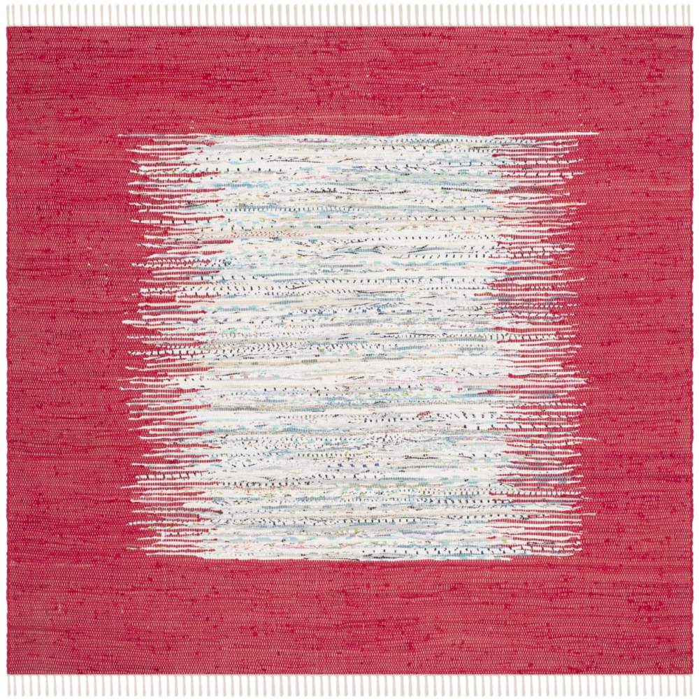 SAFAVIEH Montauk Tennyson Braided Border Cotton Area Rug, Ivory/Red, 5" x 8" - Image 10