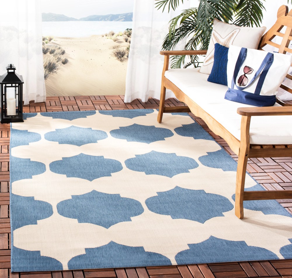 Safavieh Courtyard Elwyn Geometric Indoor/Outdoor Area Rug, Beige/Blue, 8" x 11" - Image 2