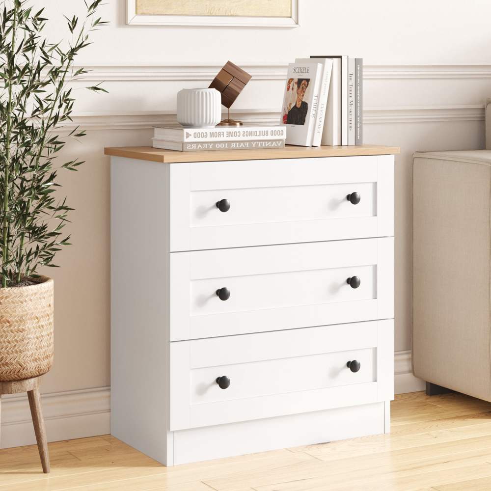 3 Drawer Dresser for Bedroom,Small Chests of Drawers,Farmhouse Wood Nightstand Bedside Cabinet End Table,Modern Closet Storage Organizer for Bedroom,White