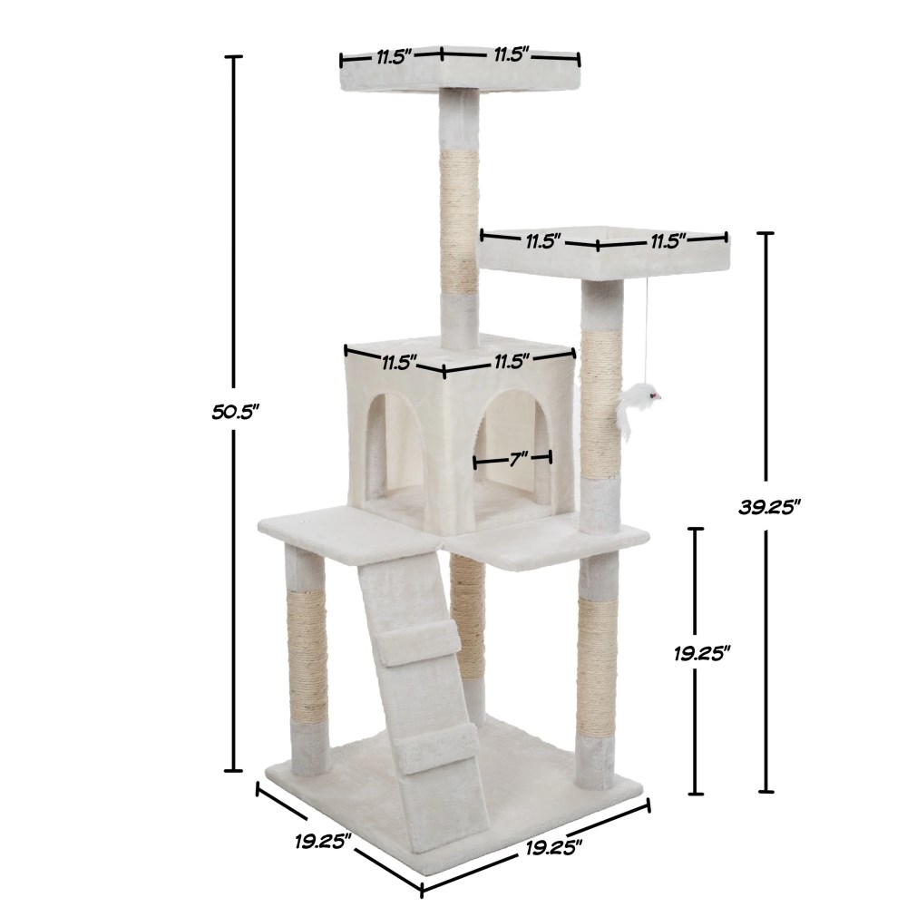 PETMAKER Cat Tree with 2 Perches, Condo, 5 Scratch Posts, and Toy (White) - Image 7