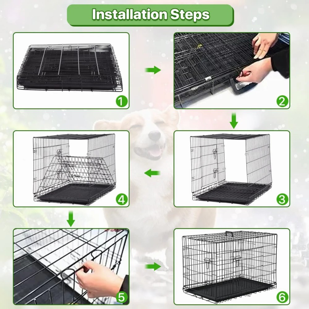 Dkelincs 42" XL Foldable Dog Crate Metal Dog Cage Kennel with Double Door & Tray, Black - Image 7