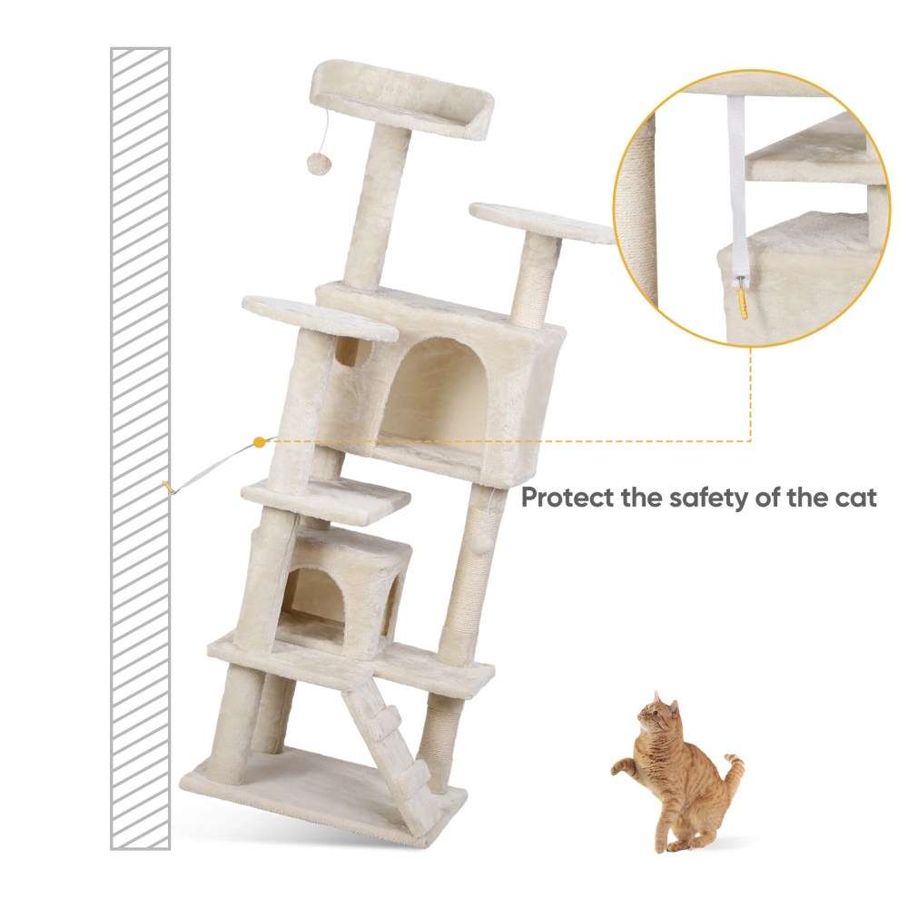 ZENSTYLE 53" Cat Tree Scratching Post Condo Tower Pet Kitty Playhouse, Beige - Image 3