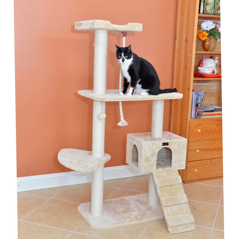 Armarkat 58-in Cat Tree & Condo Scratching Post Tower, Beige - Image 5
