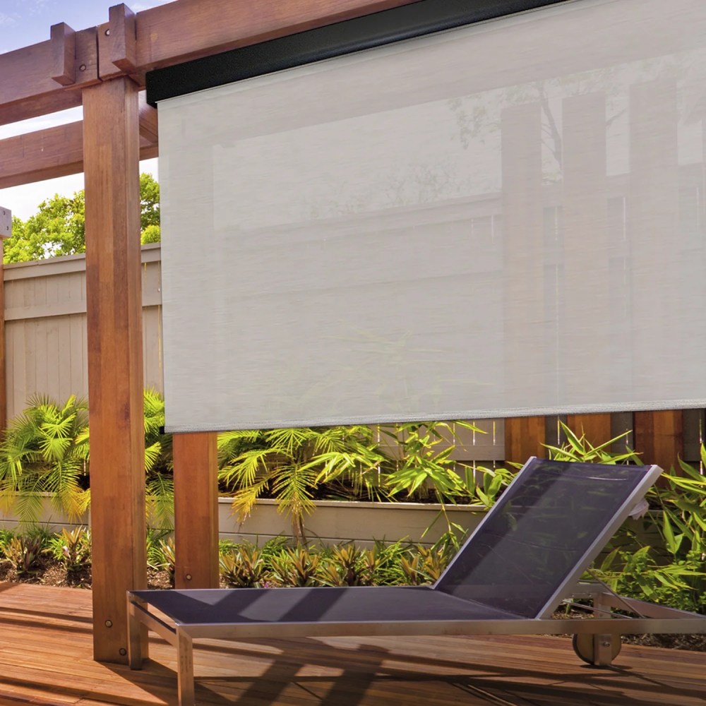 Keystone Fabrics PVC Outdoor Patio Sun Shade with Valance 10ft Wide (White/Tan) - Image 8