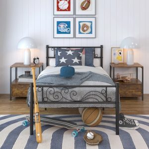 Yoneston Twin Size Metal Platform Bed Frame with Headboard Footboard for Boys Kids Adults,Black