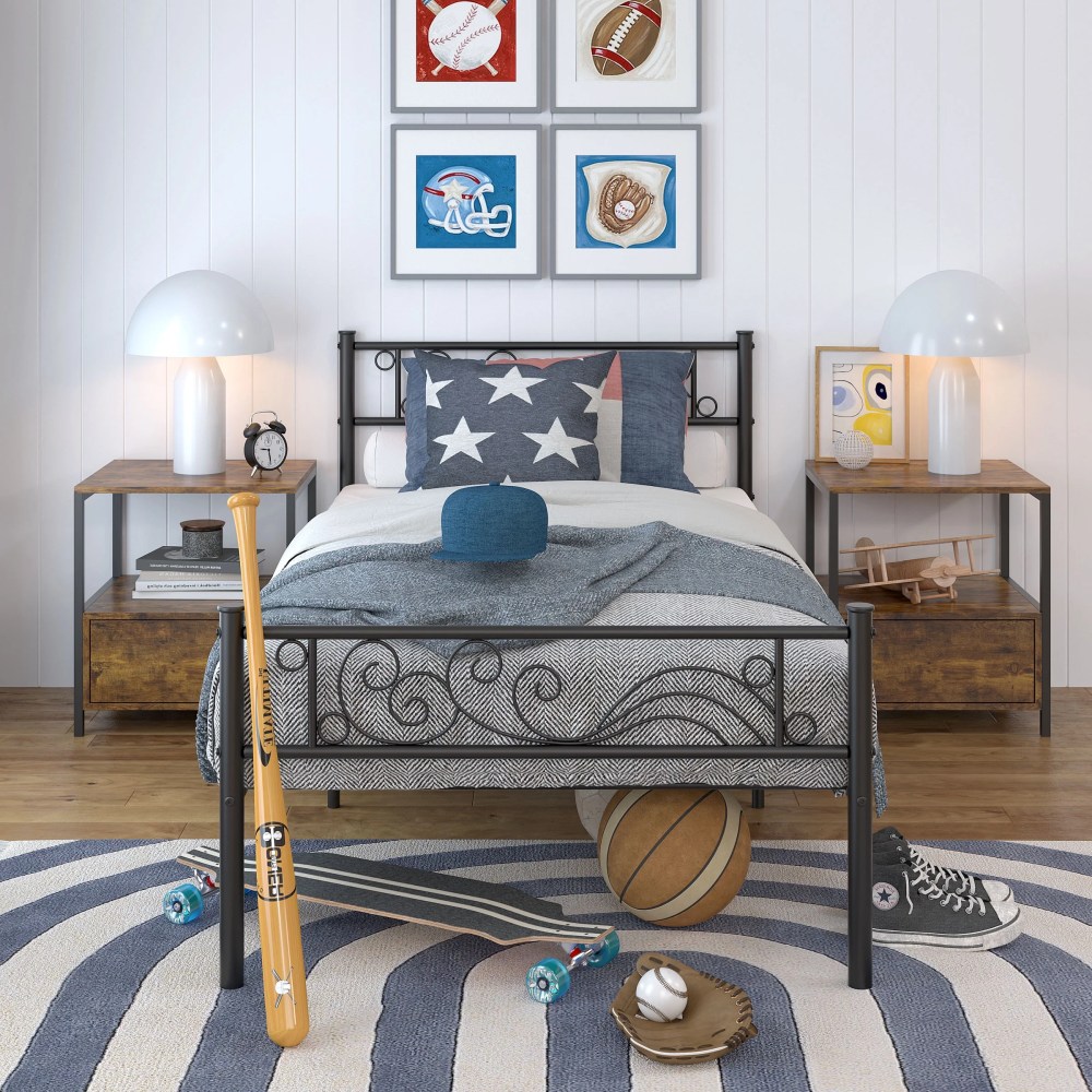 Yoneston Twin Size Metal Platform Bed Frame with Headboard Footboard for Boys Kids Adults,Black