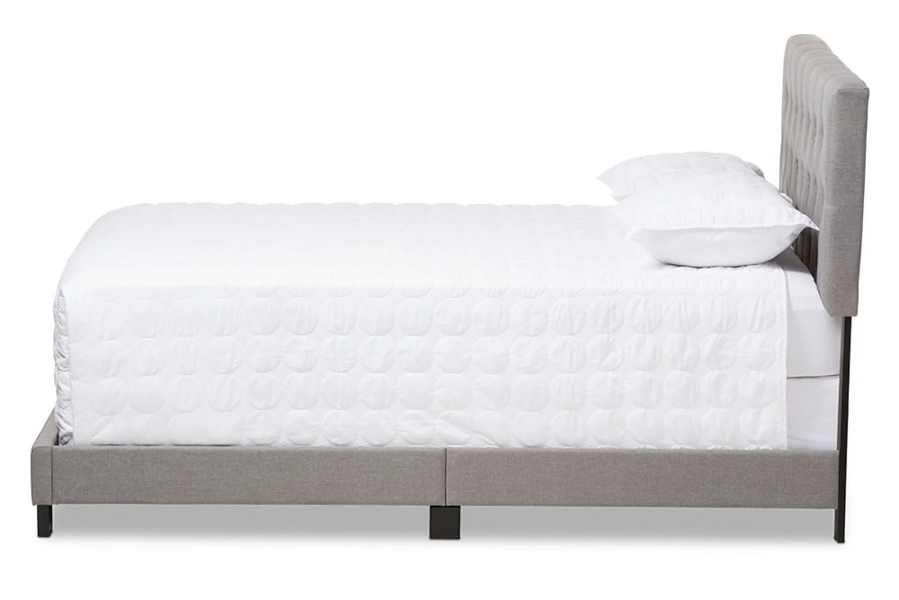 Baxton Studio Cassandra Queen Bed with Padded Headboard and Button-Tufted Detail, Light Grey - Image 5